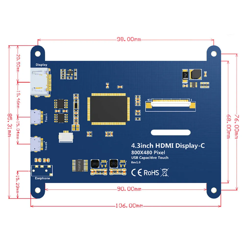 4.3 Inch HDMI LCD Display Module 800*480 4.3&quot; Screen Module Without Touch for Raspbian Pi